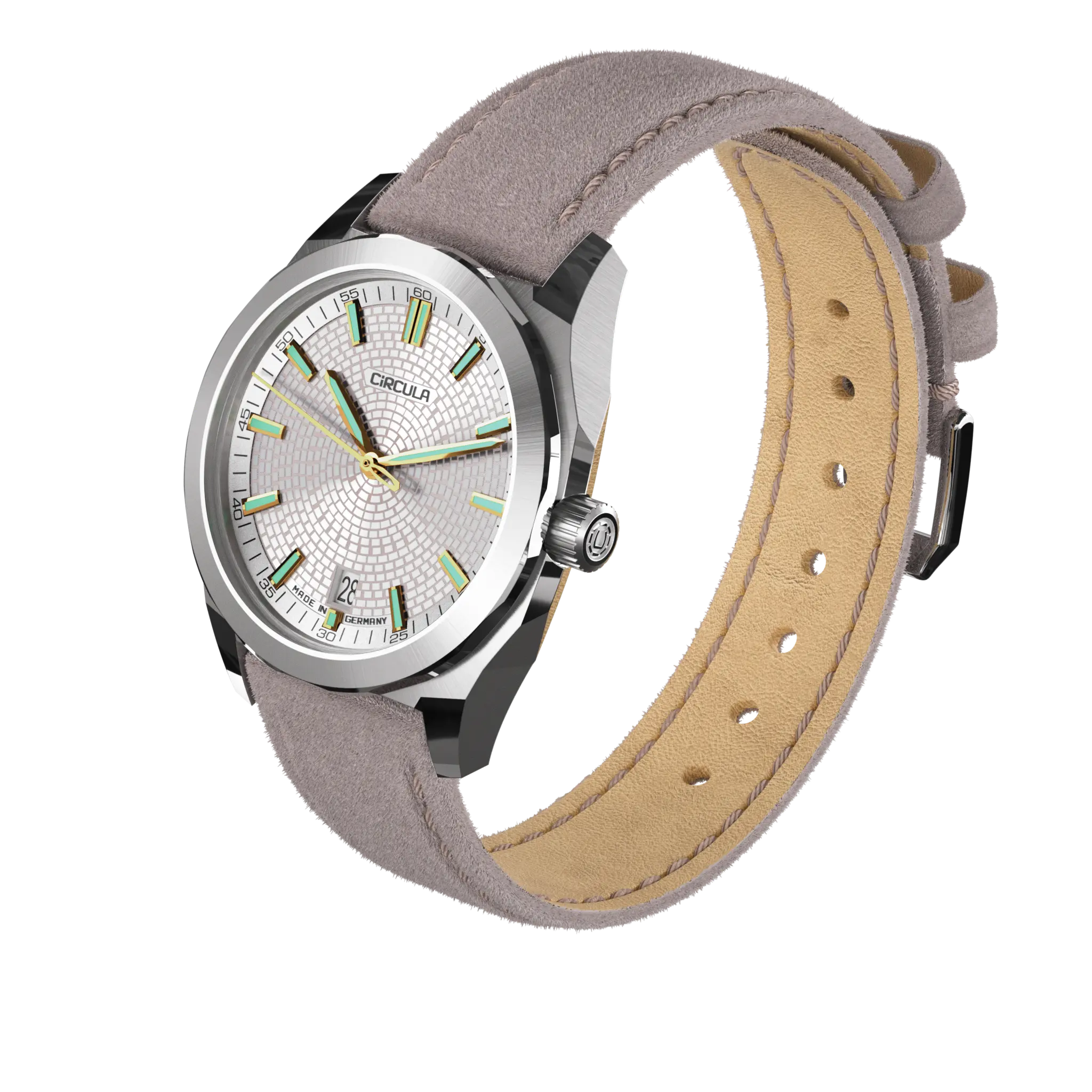 Facet Silver - Suede Strap